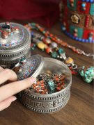 尼泊尔藏银首饰盒天然宝石手工民族风复古掐丝戒指首饰收纳盒宫廷