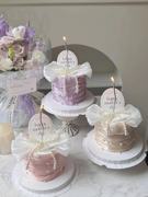 母亲节蛋糕装饰真丝珍珠丝绸，绸缎围边珍珠蝴蝶结，母亲节蛋糕插牌