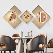 餐厅装饰画带挂钟组合三联画现代创意钟表壁画餐桌饭厅背景墙挂画