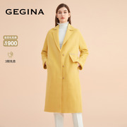 羊毛gegina吉吉娜黄色，毛呢外套女中长款高腰绵羊绒大衣两件套