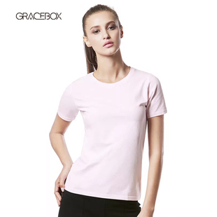gracebox女款t恤莱卡圆领，正常版无标短袖，纯色纯棉运动上衣内搭
