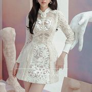 越南小众女装2024春冬白色蕾丝刺绣，连衣裙婚礼小礼服裙1521