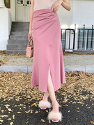 yssier一思 设计感开叉粉色包臀鱼尾裙女秋季高腰显瘦半身裙