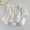奶白色jk袜子女春秋款纯棉中筒袜黑色长袜日系夏季薄款纯白堆堆袜