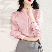 欧洲站2024长袖衬衫女设计感小众高级感法式洋气小衫粉色上衣