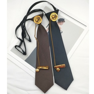 复古高级感咖啡色领带女古铜色，金属链条装饰百搭西装外套免打领带
