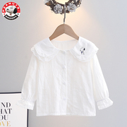 史努比女童衬衫2024春装，新薄款白色衬衣，开衫韩版休闲长袖洋气上衣