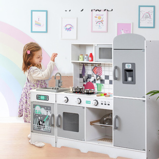 儿童做饭玩具厨房仿真超大木制冰箱仿真灶台，洗碗池智能声光出水