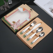 304不锈钢儿童勺子叉子西餐，叉勺套装，卡通小兔子礼盒四件套餐具