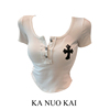 卡诺凯纯欲风性感短袖t恤女夏季设计感小众遮肚显瘦辣妹上衣