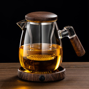 玻璃杯茶水分离泡茶杯带把胡桃木家用泡茶器普洱红茶具功夫泡茶壶