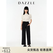 DAZZLE地素奥莱 春夏黑色高腰系带花苞直筒休闲裤裤子长裤女