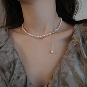 天然淡水珍珠项链小众choker简约小米珠锁骨链设计感小众高级颈链