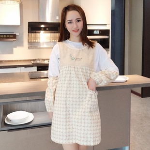 韩版时尚围裙女可爱厨房，可擦手做饭工作服罩衣棉麻，围腰防油水家用