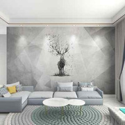 北欧电视背景墙壁纸，几何图形简约麋鹿墙布客厅沙发，卧室影视墙壁画