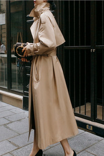 纯诗曼卡其色风衣外套，女中长款春秋韩系系带，英伦风高级感大衣