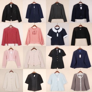 日本制vintage古着圆领纯色短外套女式长袖泡泡，袖v领西装秋季