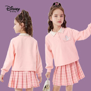 迪士尼女孩针织卫衣裙子套装学院风扇儿童长袖polo百褶短裙两件套