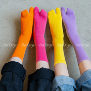 DODOYO 彩色分趾袜二趾袜男女秋季中筒袜日系韩版荧光纯棉木屐袜