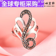 日本宽戒指女镂空时尚个性纯银925夸张大气食指银饰指环