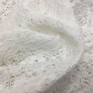 意大利进口柔软蓬松镂空针织羊绒羊毛复合纯棉蕾丝面料布料白色