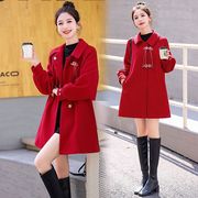 中国红毛呢外套女2023秋冬款个性外穿宽松呢子高档小个子洋气女装