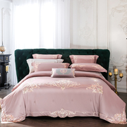 欧式床上用品四件套粉色高档结婚庆全棉纯棉刺绣床品套件