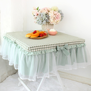 芥末绿格子蕾丝田园布艺方桌布(方桌布)餐桌布台布床头柜罩茶几罩柜罩