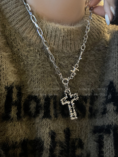 朋克hiphop十字架高级项链，女长款嘻哈酷毛衣，链子卫衣配饰男款潮流