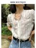 SRK 夏季薄款白色短袖衬衫女2023法式设计感小众显瘦系带上衣