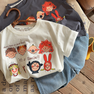 儿童短袖t恤夏季卡通，一家人亲子童装，男女童宝宝纯棉休闲上衣