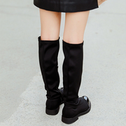 女童靴子2023小女孩高长筒(高长筒)弹力，靴黑色儿童长筒靴公主棉靴冬季