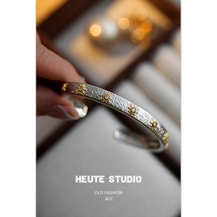 HeuteStudio 小众设计新中式国风复古轻奢波纹花朵钻石手环手镯女