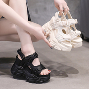 厚底运动凉鞋女2023年夏季韩版增高11cm小个子坡跟松糕罗马鞋