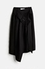 设计师系列黑色黑色羊毛混纺假围裹不对称腰带百褶女士半裙2024新
