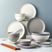 日式简约碗碟套装家用欧式复古风碗盘碗筷，餐具套装组合创意陶瓷器