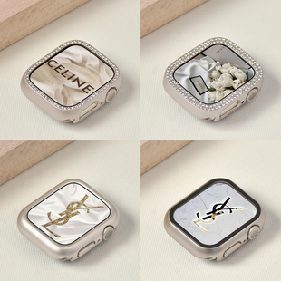 适用applewatch苹果手表s9保护壳iwatch8765se代彩色，保护套硬半包边框钢化膜表套超薄4541mm星光色