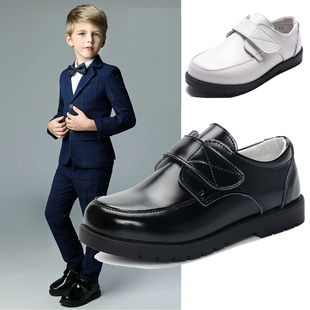 大童男孩小皮鞋英伦韩版百搭白黑色校服表演出鞋，中学生真皮礼服鞋