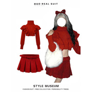 秋冬套装女圣诞红套头，毛衣外穿打底甜辣风高腰，显瘦a字短裙子