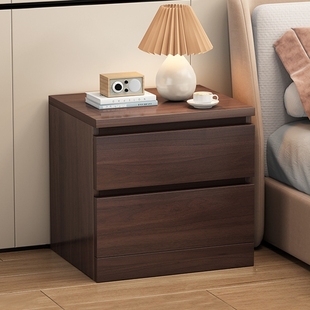 欧式床头柜胡桃色简约现代家用小型轻奢实木色收纳储物卧室床边柜