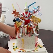 网红奥特曼变形超人蛋糕，装饰摆件男孩宝宝儿童生日，甜品台插牌插件