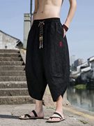 特大码300斤中国风刺绣七分裤，男女装夏季阔腿灯笼裤复古提花短裤2