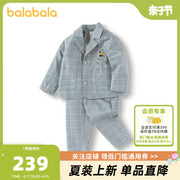 巴拉巴拉男童长袖套装2024儿童，春装小童宝宝，千鸟格两件套洋气