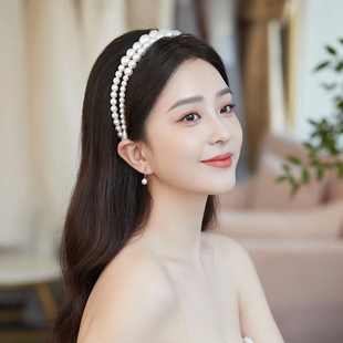 日韩新娘发饰简约造型大气甜美珍珠发箍白色头饰结婚纱饰品