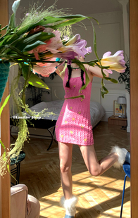 lonslan2022水蜜桃花花，夏季粉嫩针织背心，小短裙玫粉色显瘦