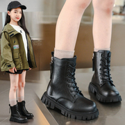 女童短靴秋季2023韩版英伦风，儿童马丁靴加绒小女孩时尚皮短靴