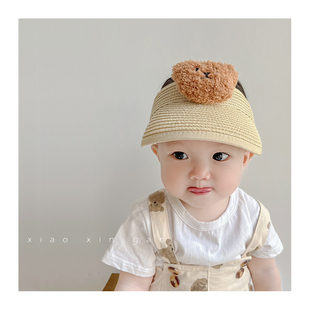 婴儿帽子夏季宝宝防紫外线遮阳防晒帽太阳帽空顶草帽可折叠大帽檐