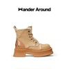 Wander Around漫行宝莉靴2024年春夏黄色帆布厚底英伦马丁靴