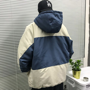 棉衣男冬季加厚工装棉服，潮牌拼色外套韩版学生，潮流短款加绒棉袄子