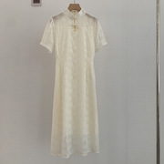 欧玛莱温柔风立领，短袖收腰连衣裙夏季新中式，改良版旗袍长裙8038